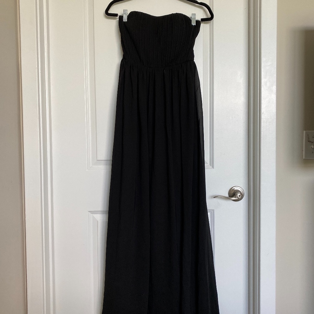 Black Pleated Strapless Formal Dress